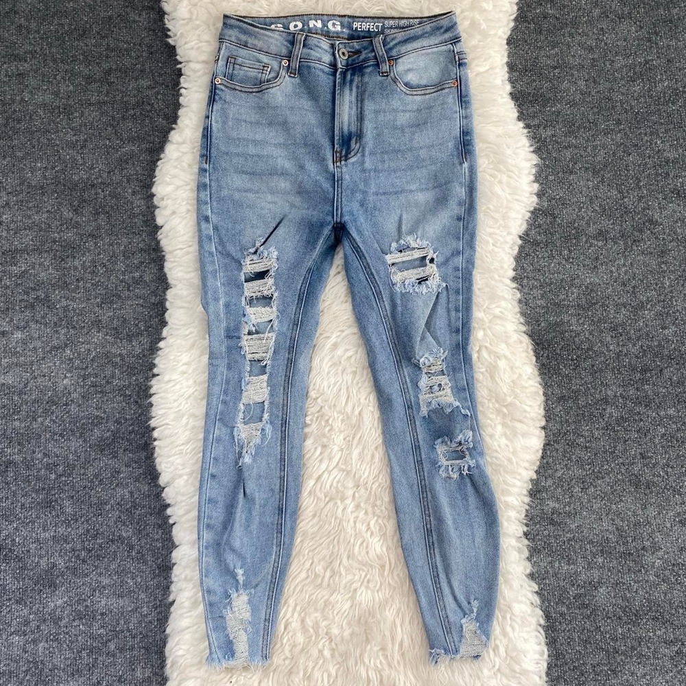 S.O.N.G. SUPER HIGH RISE SKINNY ANKLE DISTRESSED JEANS MALLCORE Y2K EDGY GRUNGE